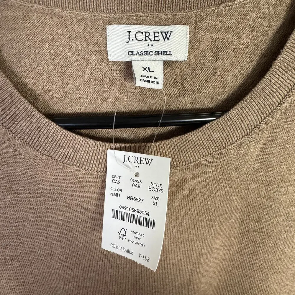 J.Crew Shell Sweater Tank Womens XL Heather Mushroom Sleeveless Knit Crew Neck